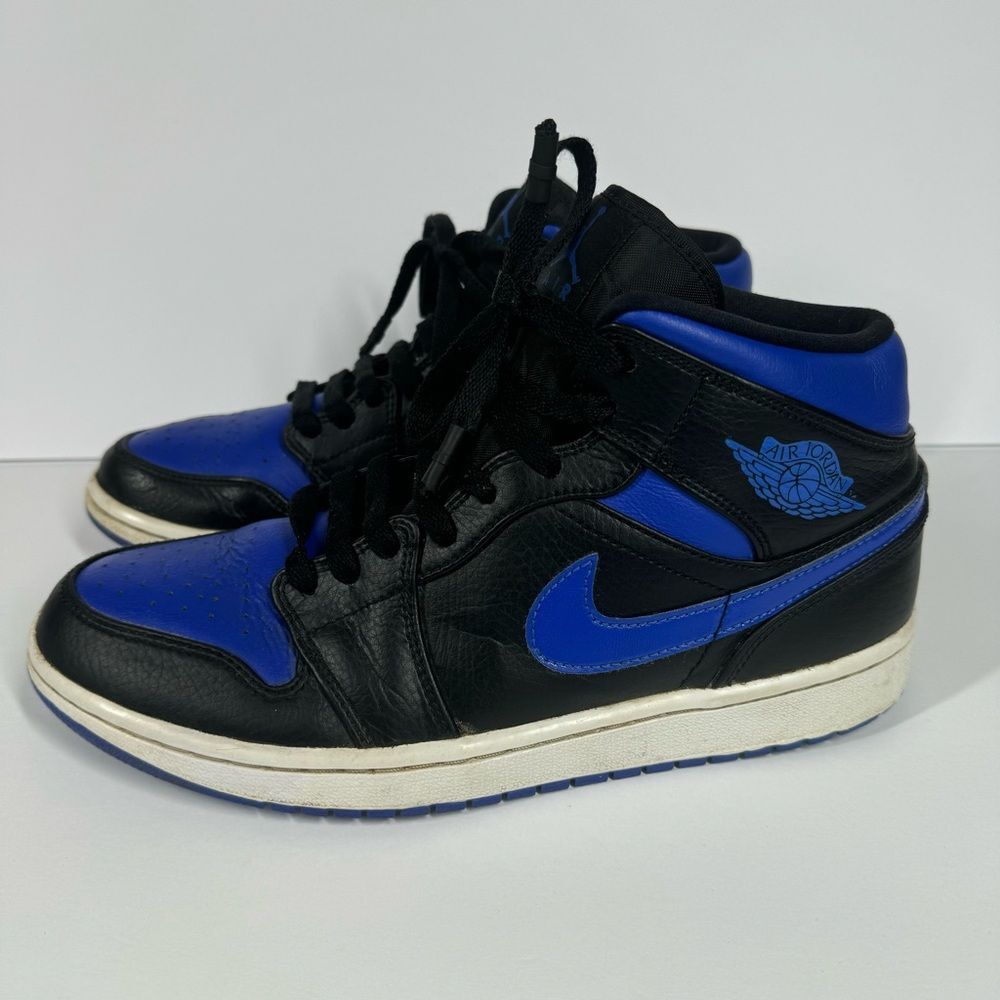 Nike Air Jordan 1 Mid Black Hyper Royal Blue Sneakers Size 8.5 554724-068